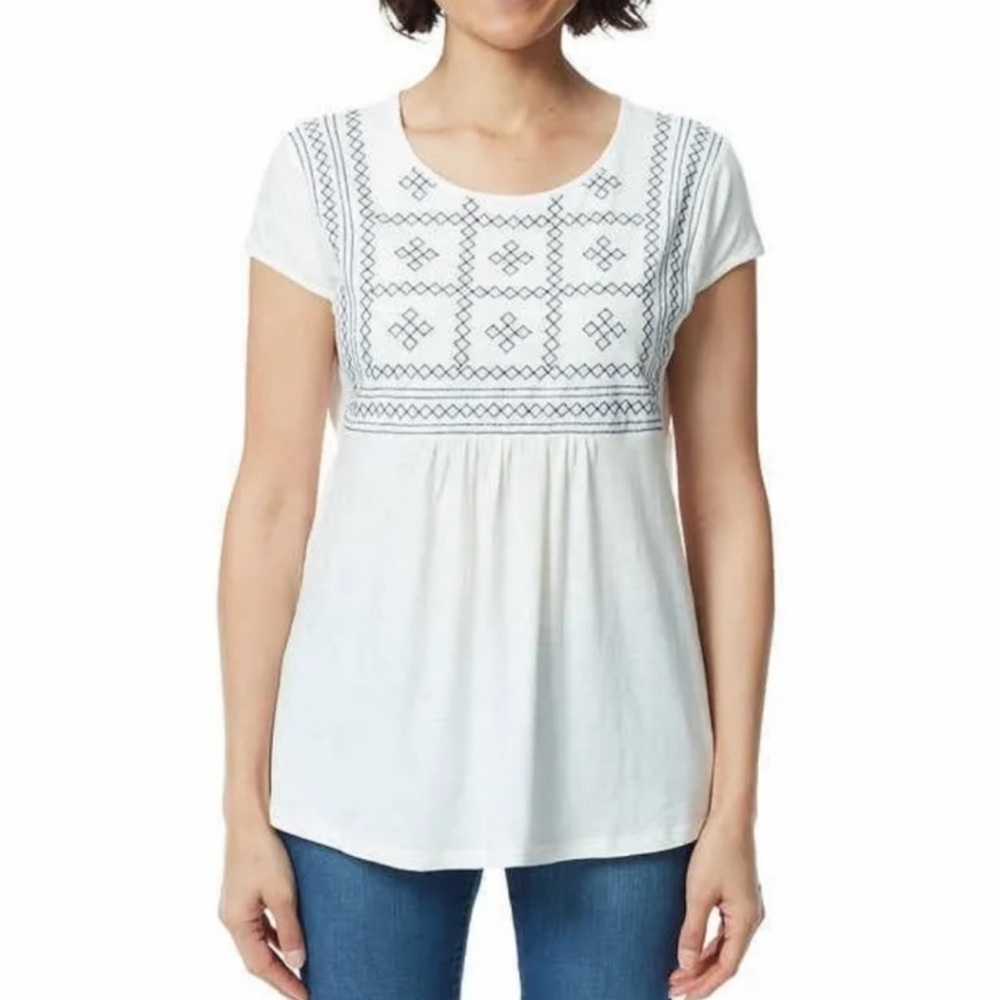 Gloria Vanderbilt Knit Embroidered Short Sleeve Top